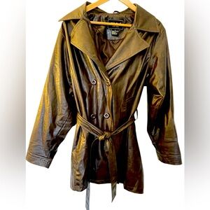 Fuda NY Women's dark Chocolate brown Belted raincoat, size large